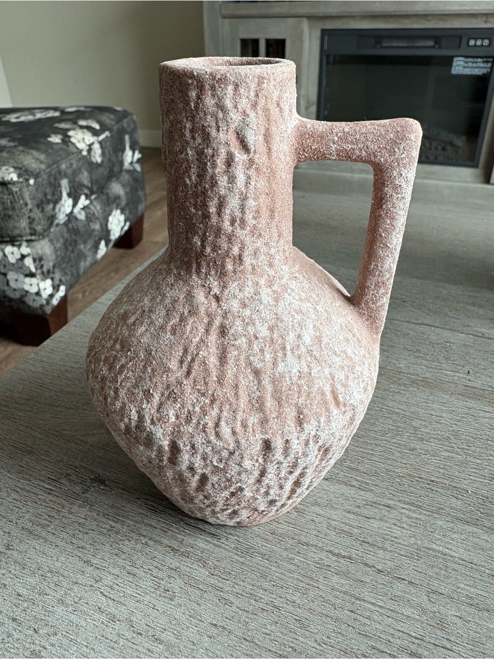 Handcrafted Textured Ceramic Pitcher Vase - Blush Pink